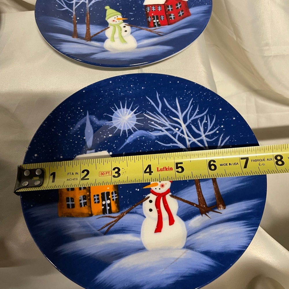 Hand-Painted Blue Snowman Holiday Dinner Plates - Set of 4 - Picture 4 of 9